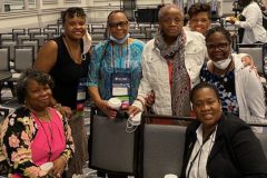 Members of the Concerned Black Nurses of Newark sitting left to right Joyce and Bonita. Standing left  to right Felecia and Lynda. Sandy Terri and Tara members Concerned Black Nurses of central NJ Attending opening Busy Meeting.