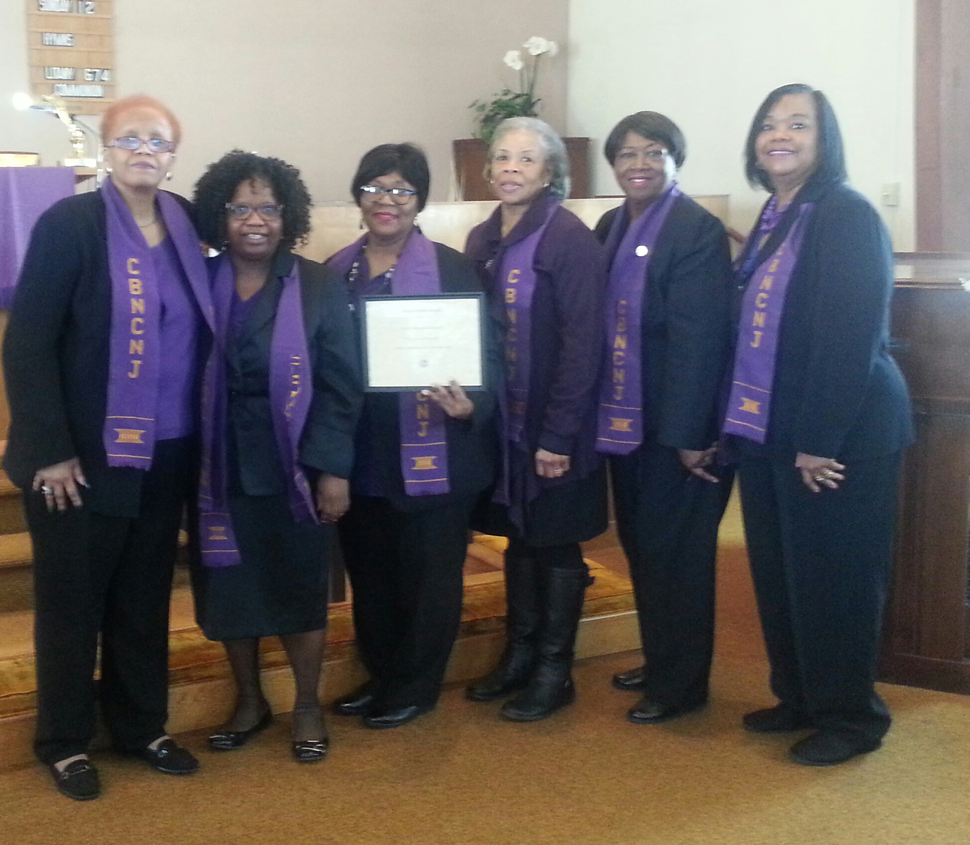 The CBNCNJ was honored with the Human Rights Reward by the Church Women United on March 17, 2017  left to right President Sandra Pritchard Tara Spaulding, Gail Williams, Gloria Bivins, Sheila Penn, Barbara Sunnerville